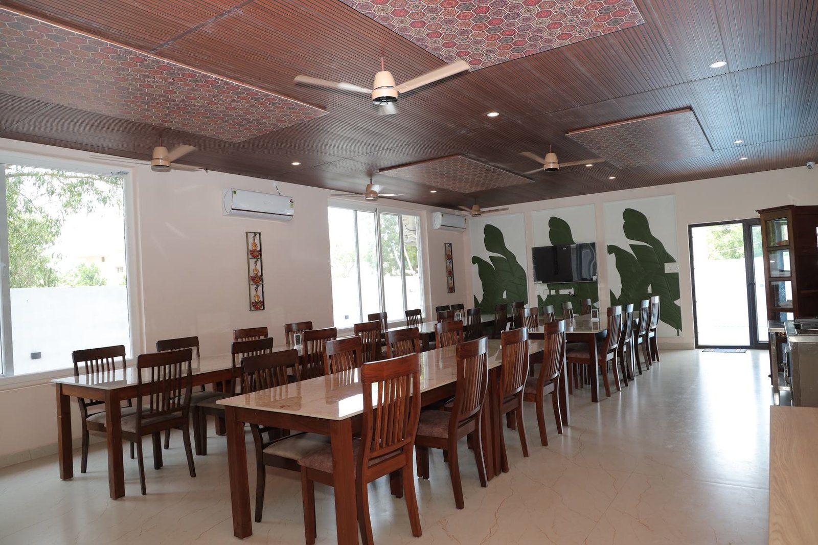 Dining hall with carved ceiling