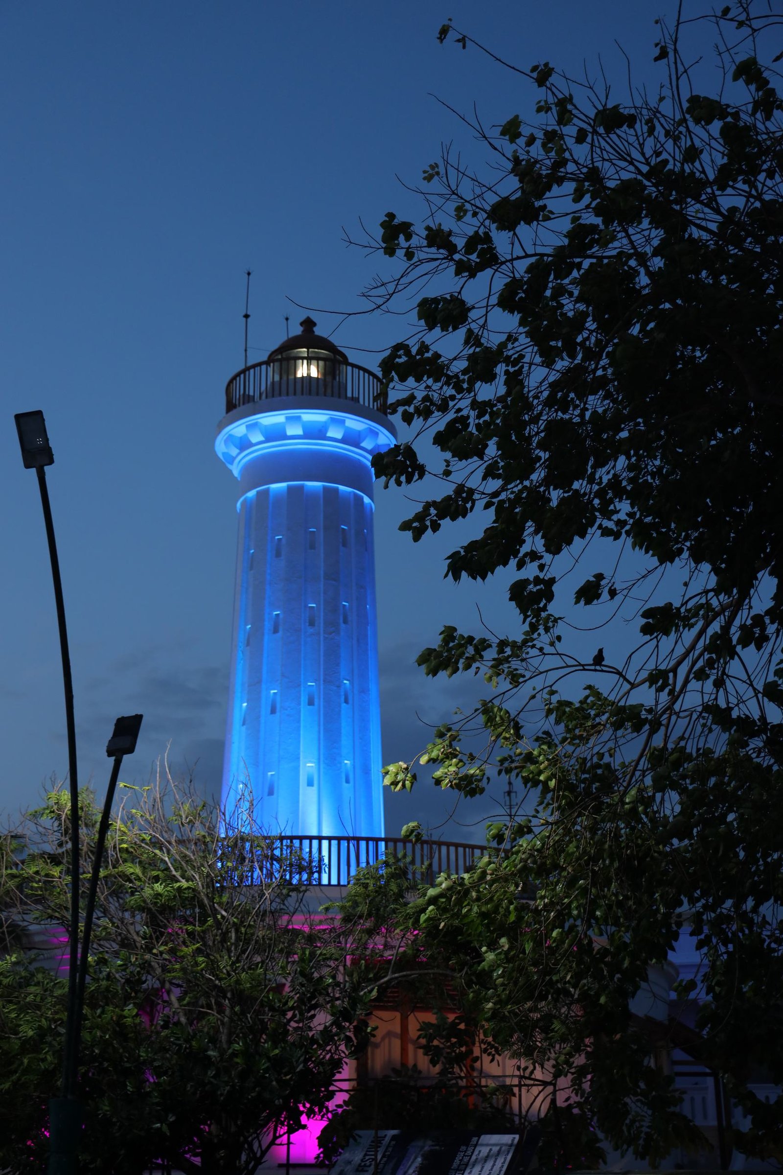 Pondicherry lighthouse at dusk
